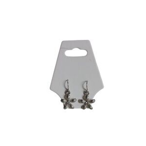 Silver Toned Metal Rhinestone Center Textured Flower Drop Style Fashion Earrings